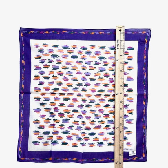 New Tag  2 Handker/MiniScarf 18"  Givenchy & Guys Lanoche Purple Green Flora(31) - Picture 7 of 8